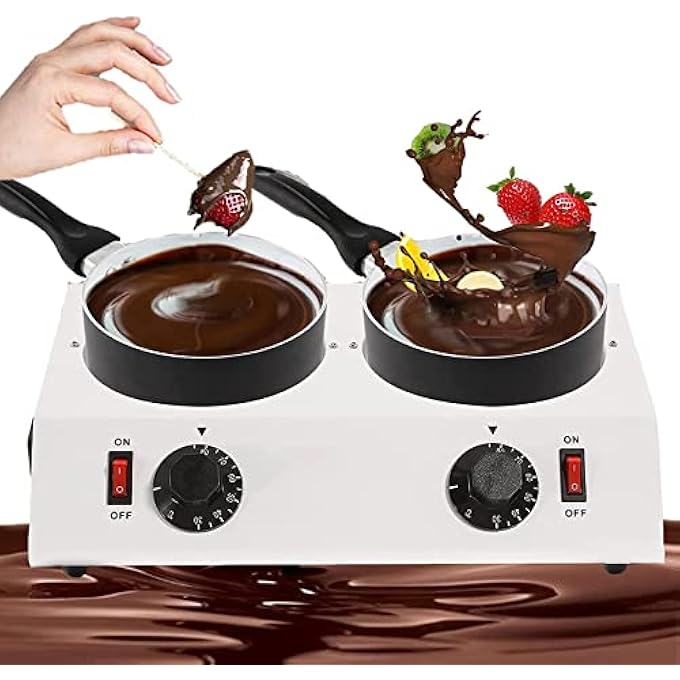 rayihni Chocolate Melter ElectricWhite Double Pot Hot Chocolate Melting Tempering Machine Double Pots Heater For Chocolate Butter Cheese Cream Candy Milk Coffee - Image 1